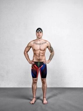 Black and Blue Man Swim Bottom with Drawstring